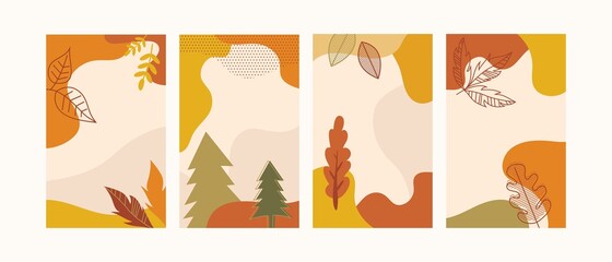 Autumn landscapes, vertical banners and wallpaper for social media stories. Vector illustration in flat simple style - design templates with place for text. fall greeting cards and poster. vector illu