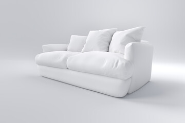 Monochrome couch with pillows on studio white background.