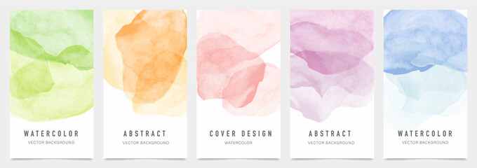 Creative cover design vector set. Watercolor book cover design, Abstract art design with colorful watercolor background. Can be use for poster, wall arts, magazine,  brochure , banner and website. © TWINS DESIGN STUDIO