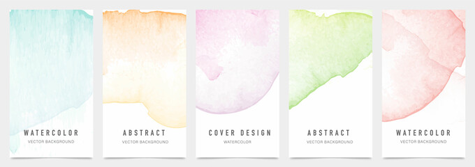 Creative cover design vector set. Watercolor book cover design, Abstract art design with colorful watercolor background. Can be use for poster, wall arts, magazine,  brochure , banner and website. © TWINS DESIGN STUDIO