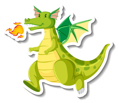 Cute green dragon cartoon character sticker