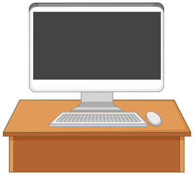 Computer on the table isolated on white background