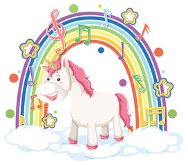 Unicorn standing on cloud with rainbow and melody symbol