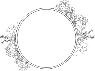 手描き草花の丸いフレーム