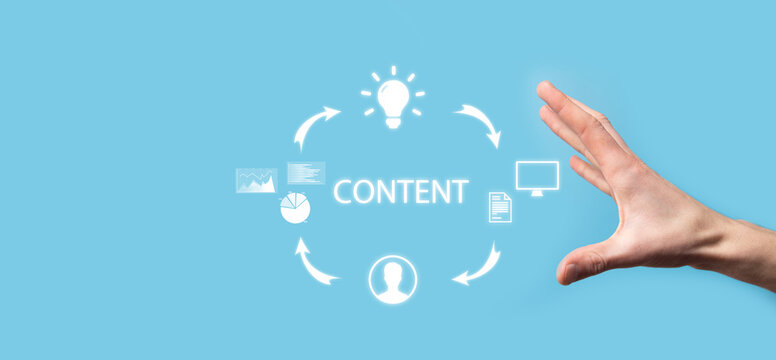 Content marketing cycle - creating, publishing, distributing content for a targeted audience online and analysis.