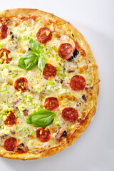 Pizza with Marbled Beef, Ham, Salami and Chorrizo Isolated
