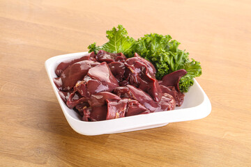 Raw chicken liver in the bowl
