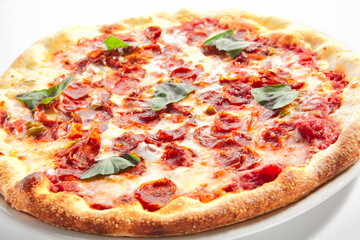 Italian Pepperoni Pizza with Salami Isolated over white