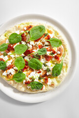 Traditional Italian Fucaccia or Focaccia Top View Isolated