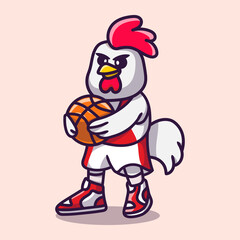 cute chicken playing basketball illustration