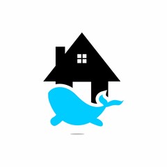 whale and house silhouette icon vector