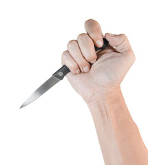 hand with knife on white background