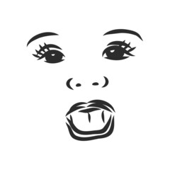 Face of little girl, Hand drawn illustration isolated black lines on white, Vector sketch