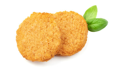 Fried Chicken Cordon bleu in breadcrumbs, isolated on a white background.