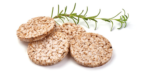 Rice cakes, corn biscuits, isolated on white background.