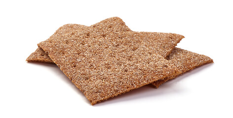 Wholegrain crispbread, rye crisp, isolated on white background.