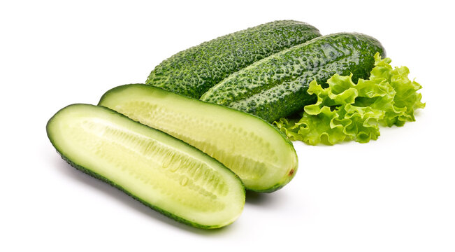 Salted cucumbers, isolated on white background. High resolution image.