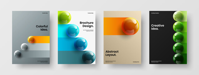 Modern leaflet design vector template collection. Multicolored 3D spheres corporate identity concept set.