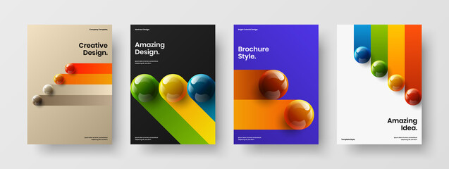 Abstract 3D balls brochure template set. Minimalistic journal cover A4 design vector layout collection.