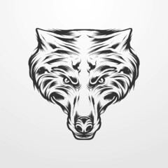 vector illustration of werewolf head isolated, vintage, monochrome style