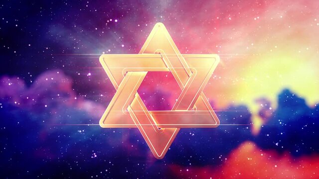 glowing magen david on cumulus clouds background