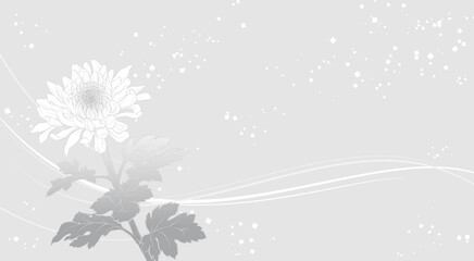 上品な菊の花の背景イラスト（グレイ）