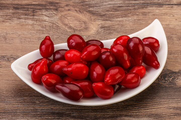 Sweet and ripe cornel berries