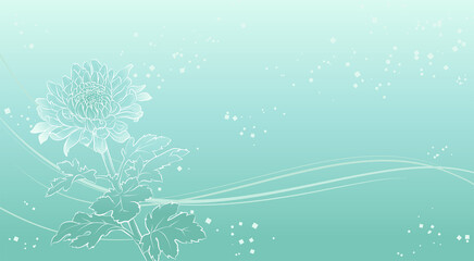 Fototapeta na wymiar 上品な菊の花の背景イラスト（薄緑）