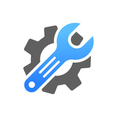Cog and wrench vector suitable for repair or settings icon