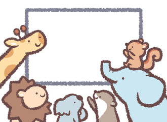 見上げる動物たちの四角いフレーム