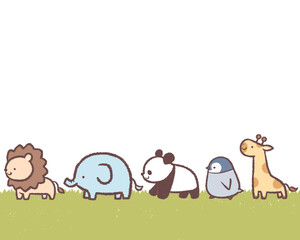 芝生と動物たちの行進のフレーム