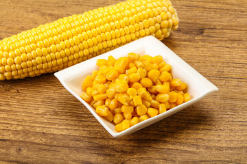 Sweet yellow corn in the bowl