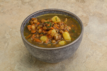 Lentil soup with chicken and vegetables