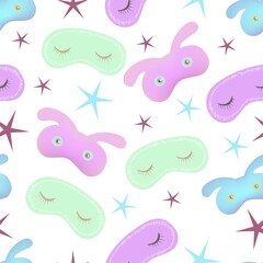Vector seamless pattern with sleep masks, stars, background, texture.