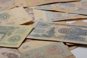 Soviet ruble Banknotes , former currency of the  Soviet Union, circa 1961.