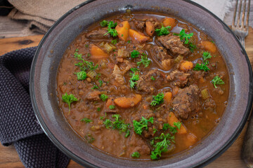 Rural stew in a enamel bowl