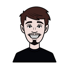 laughing men avatar with goatee and brown hair.
