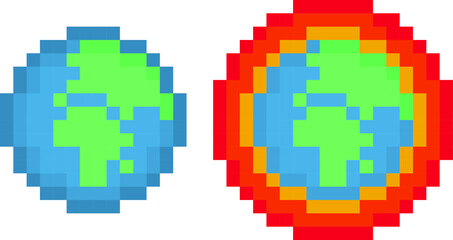 Fototapeta premium Pixel earth and global warming earth pack - vector, isolated