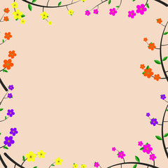 Vector floral seamless pattern with flower frame on pastel background design