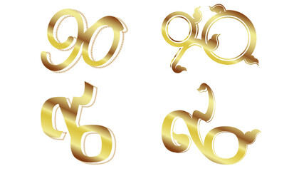 LOGO 90 Arabic numbers,Thai,golden color,idea concept creativity illustration