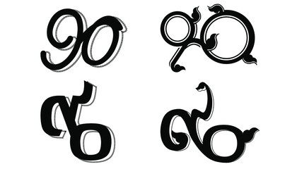 LOGO 90  Arabic numbers, Thai,black and white,idea concept creativity illustration