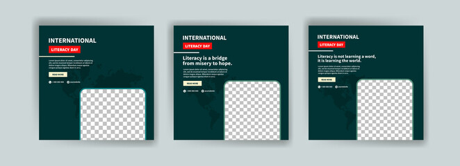 Social media post template for International Literacy day. Banners for social media, cards, posters and postcards.