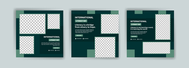 Social media post template for International Literacy day. Banners for social media, cards, posters and postcards.