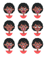 Emotional women emoji. Cartoon style illustration female emoticon. Isolated Hand drawn vector facial expression. Gestures Collection Expressing Different Emotions