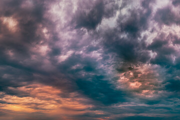 Fototapeta na wymiar Epic devil fiery clouds with smoke and fire, wide panoramic shot.