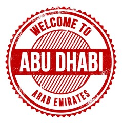 WELCOME TO ABU DHABI - ARAB EMIRATES, words written on red stamp