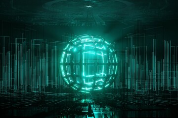 Abstract sphere futuristic background green light. Futuristic concept. 3d illustration. 3d rendering