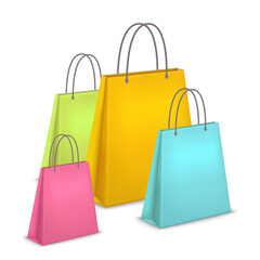 Colorful shopping bags isolated in white background. Emty paper package vector illustration