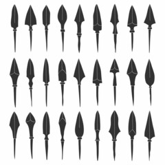 vector monochrome icon set with ancient Arrowheads for your project