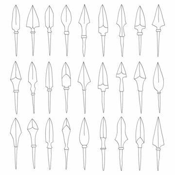 vector monochrome icon set with ancient Arrowheads for your project